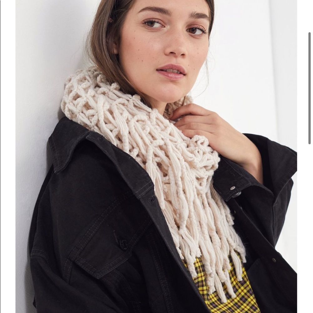 Urban Outfitters Cream Hand Crochet Loop Scarf